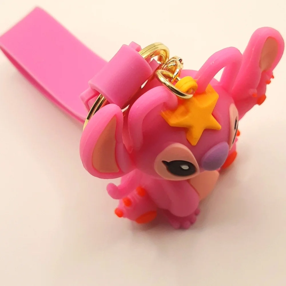 Disney Lilo Stitch Angel Star Silicone 3D Keychain Bag Charm Pendant Keyring